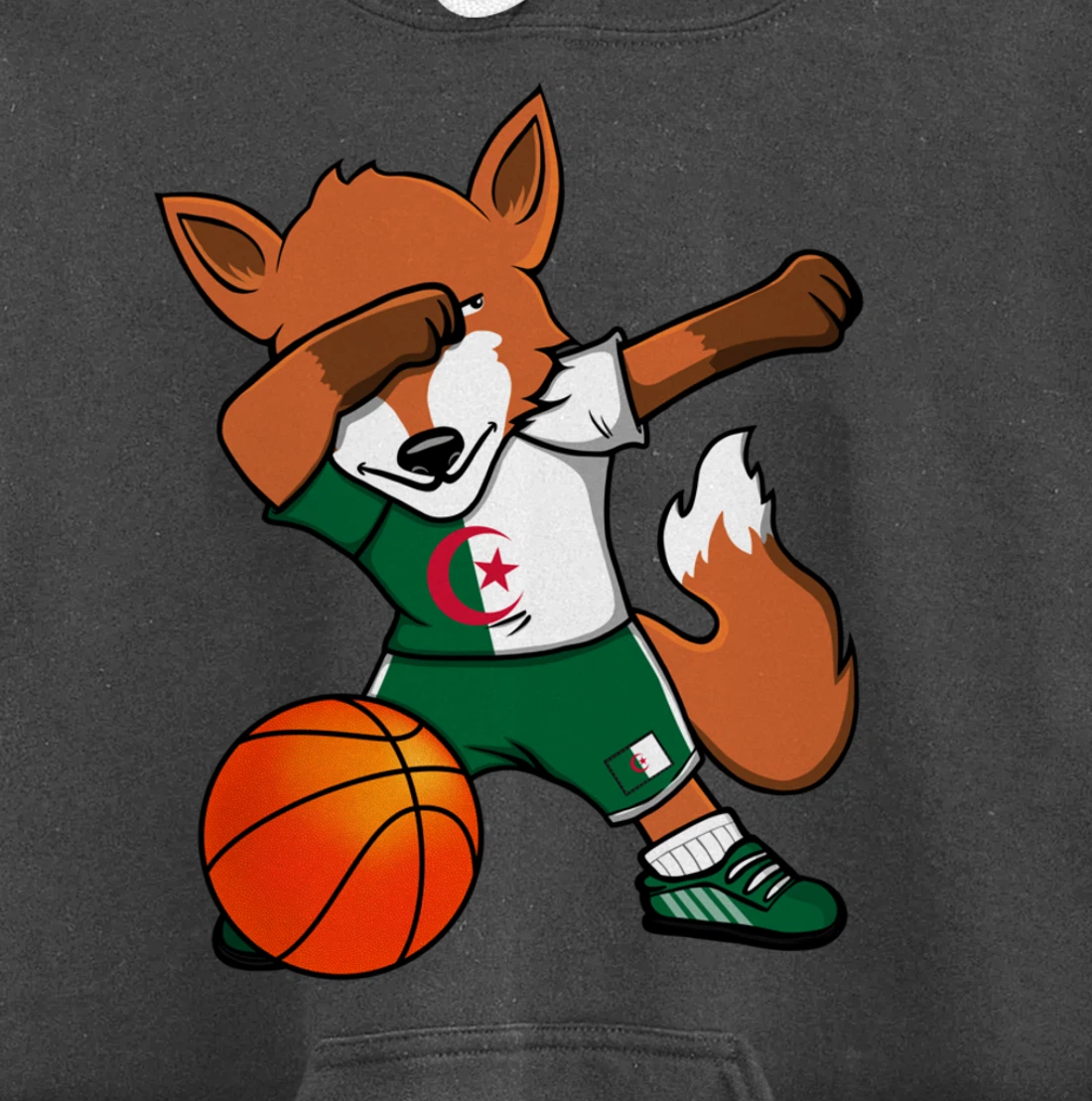Dabbing Fox Algeria Basketball Fans Jersey Algerian Flag Pullover Hoodie