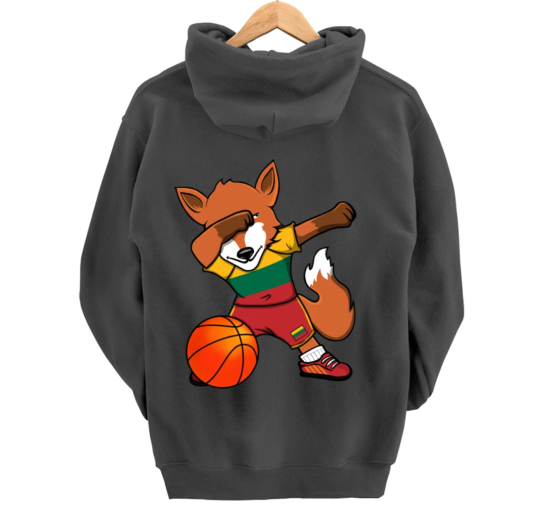 Dabbing Fox Lithuania Basketball Fans Jersey Lithuanian Flag Pullover Hoodie