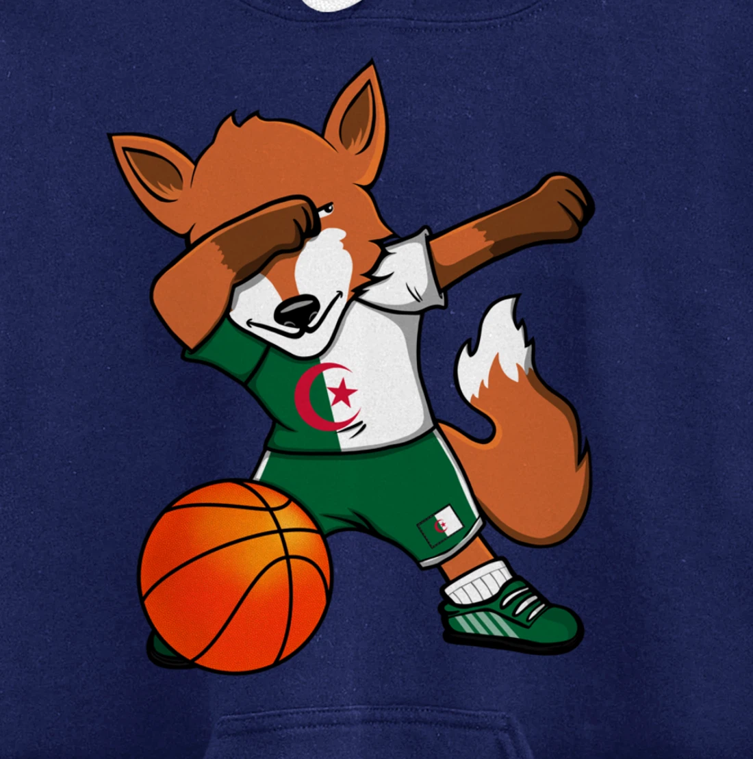 Dabbing Fox Algeria Basketball Fans Jersey Algerian Flag Pullover Hoodie