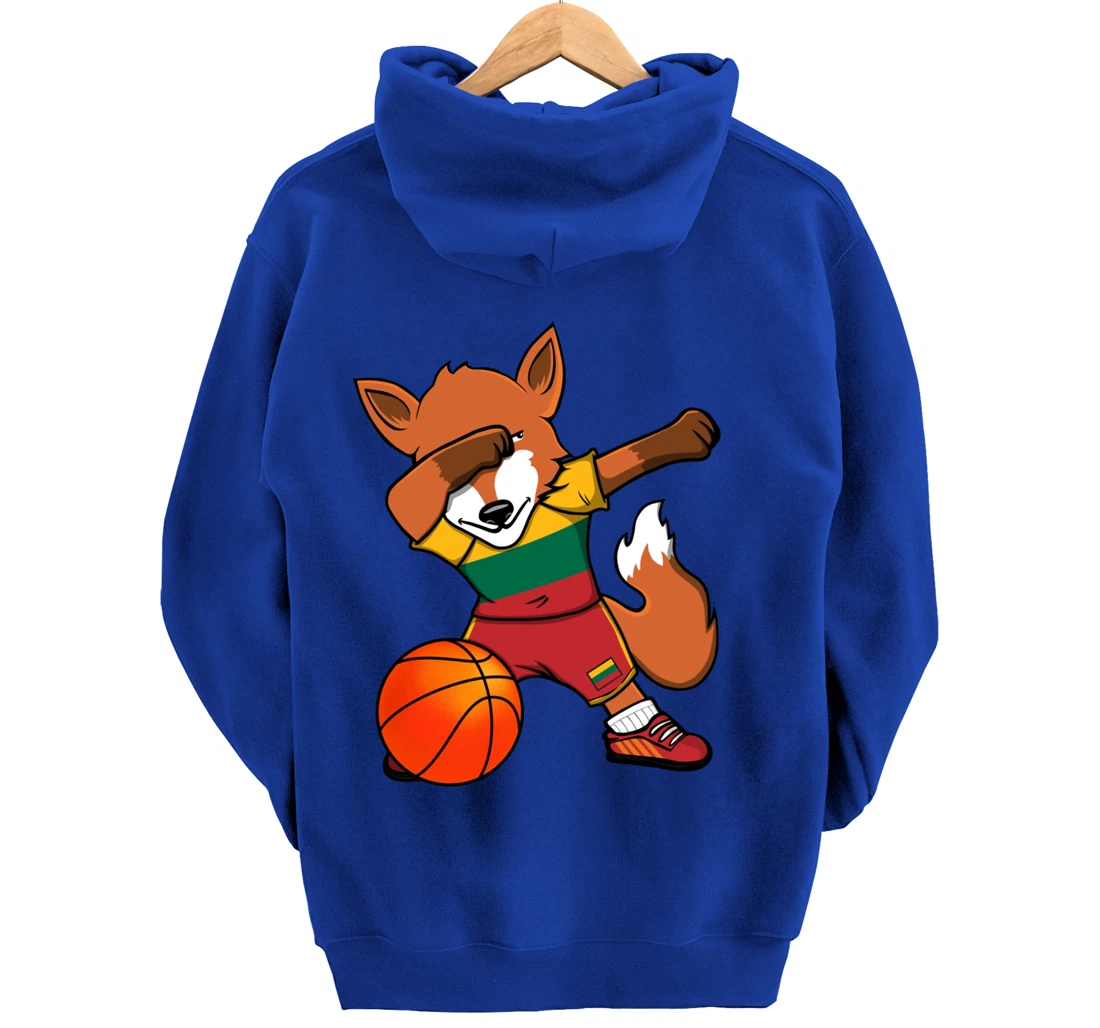 Dabbing Fox Lithuania Basketball Fans Jersey Lithuanian Flag Pullover Hoodie