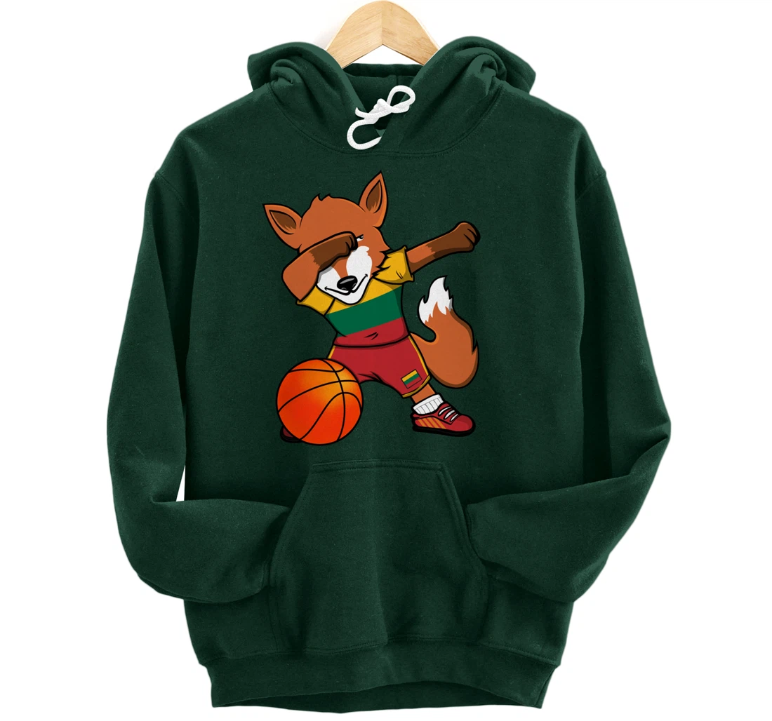 Dabbing Fox Lithuania Basketball Fans Jersey Lithuanian Flag Pullover Hoodie