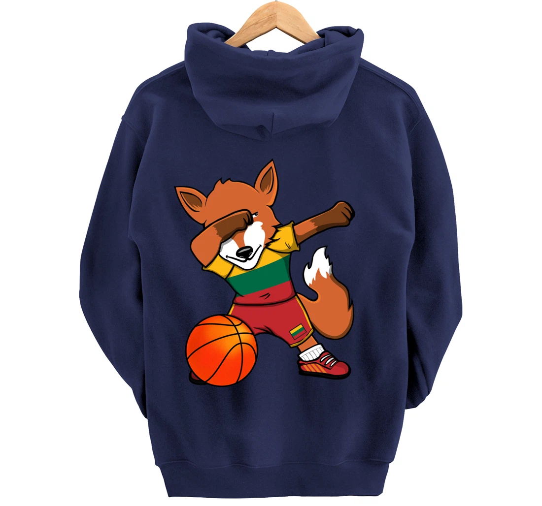 Dabbing Fox Lithuania Basketball Fans Jersey Lithuanian Flag Pullover Hoodie