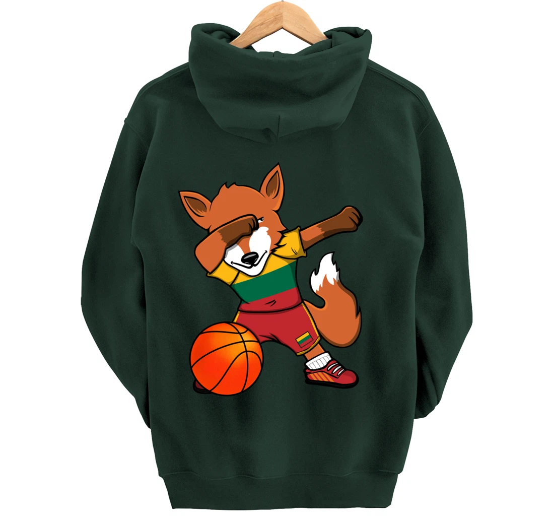 Dabbing Fox Lithuania Basketball Fans Jersey Lithuanian Flag Pullover Hoodie