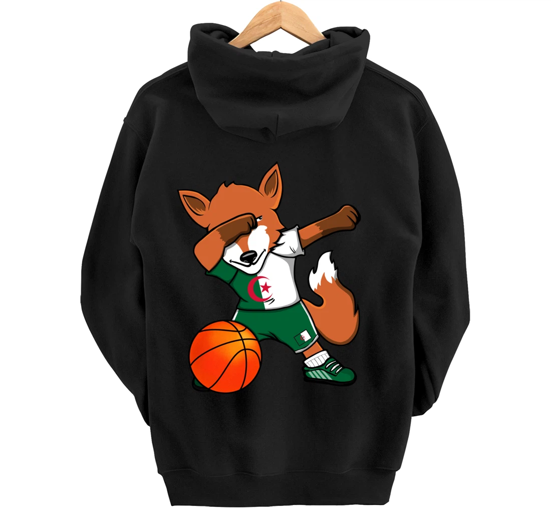 Dabbing Fox Algeria Basketball Fans Jersey Algerian Flag Pullover Hoodie