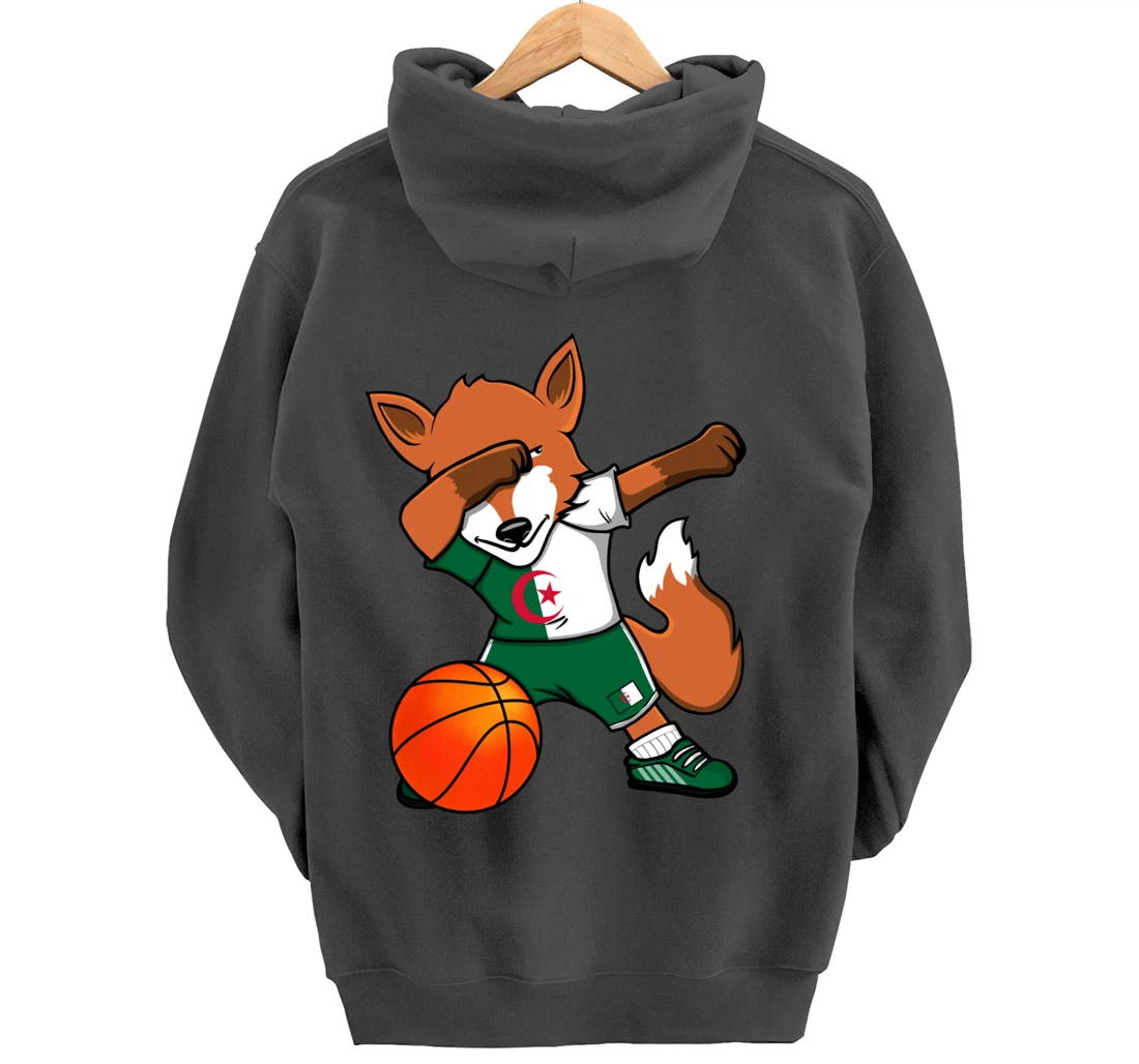 Dabbing Fox Algeria Basketball Fans Jersey Algerian Flag Pullover Hoodie