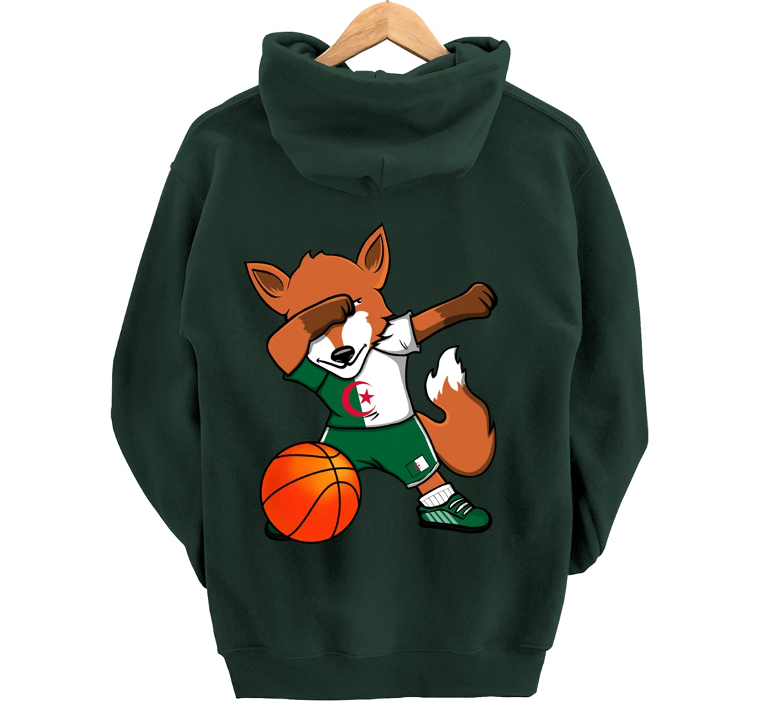 Dabbing Fox Algeria Basketball Fans Jersey Algerian Flag Pullover Hoodie