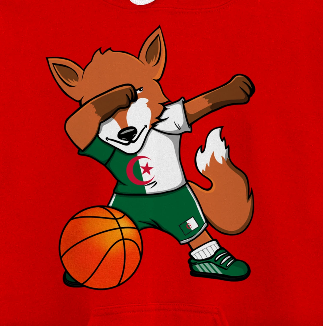 Dabbing Fox Algeria Basketball Fans Jersey Algerian Flag Pullover Hoodie
