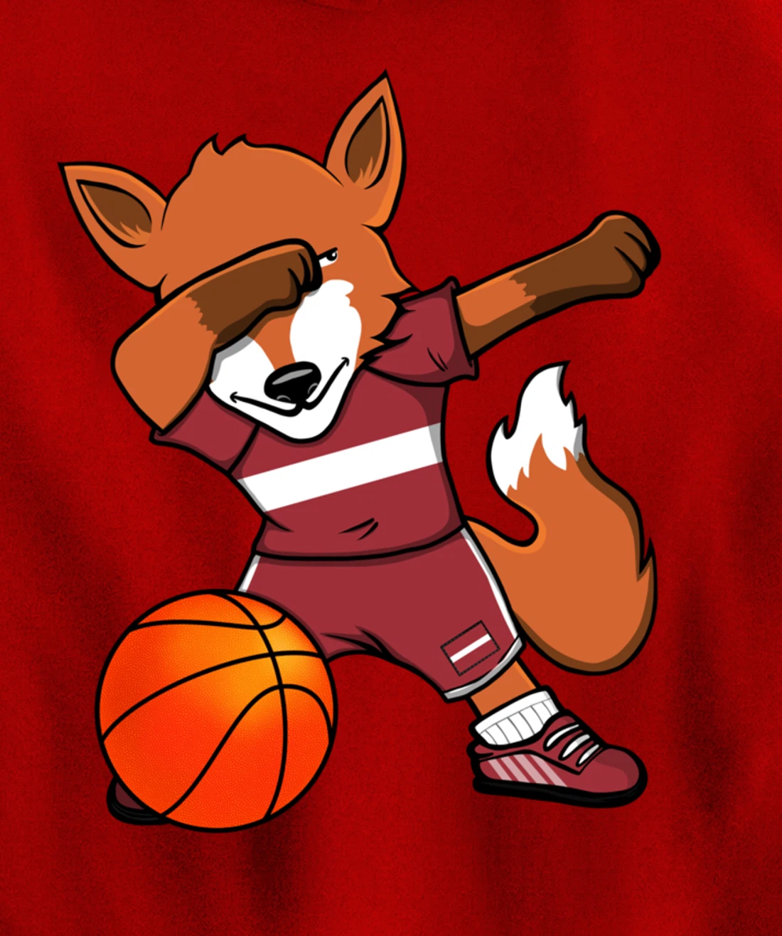 Dabbing Fox Latvia Basketball Fans Jersey Latvian Flag Sport Pullover Hoodie