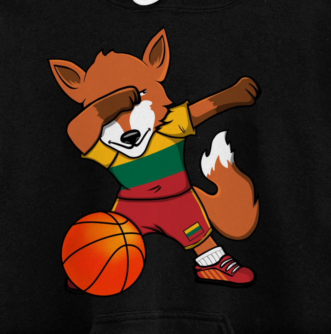Dabbing Fox Lithuania Basketball Fans Jersey Lithuanian Flag Pullover Hoodie