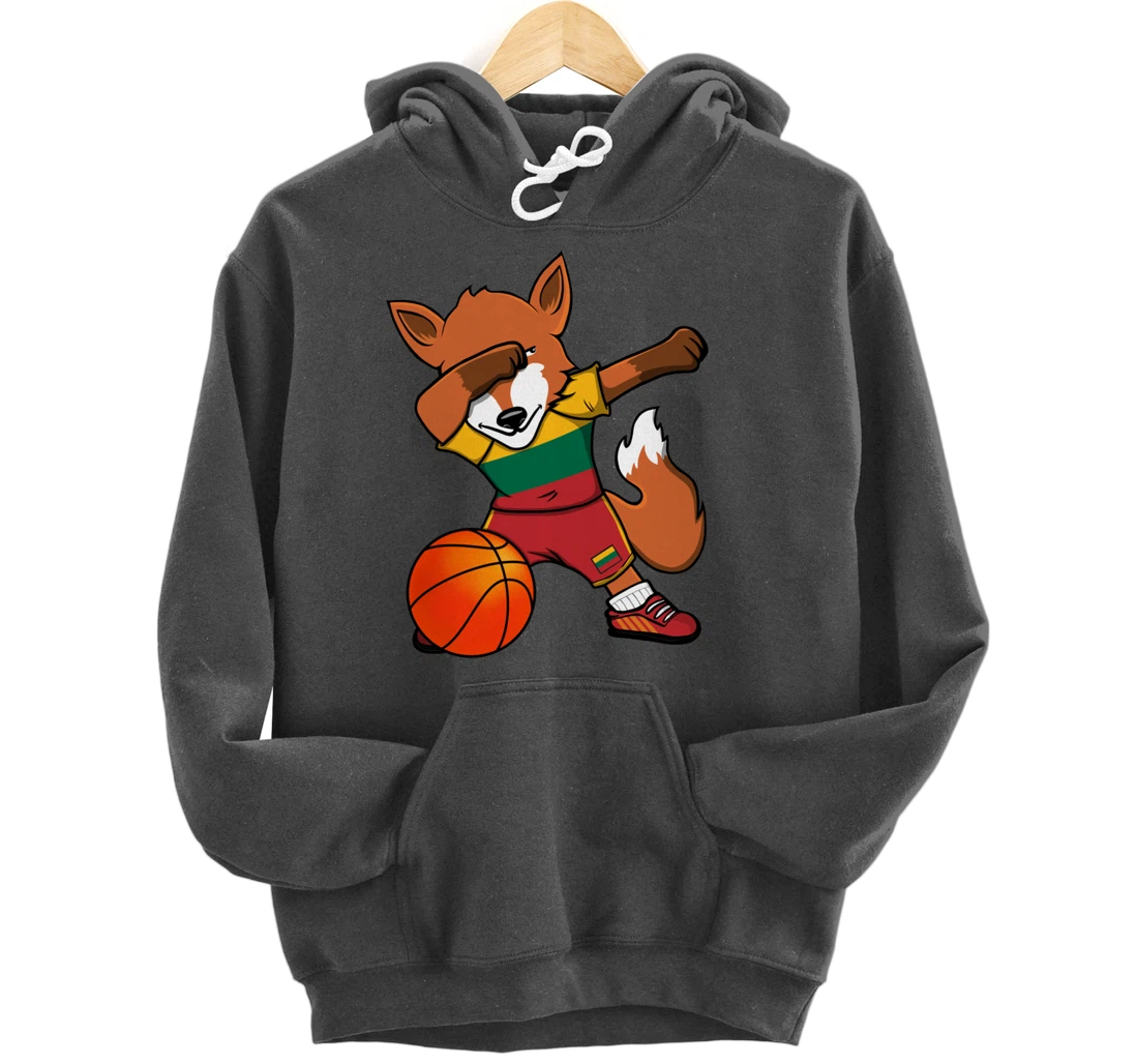 Dabbing Fox Lithuania Basketball Fans Jersey Lithuanian Flag Pullover Hoodie