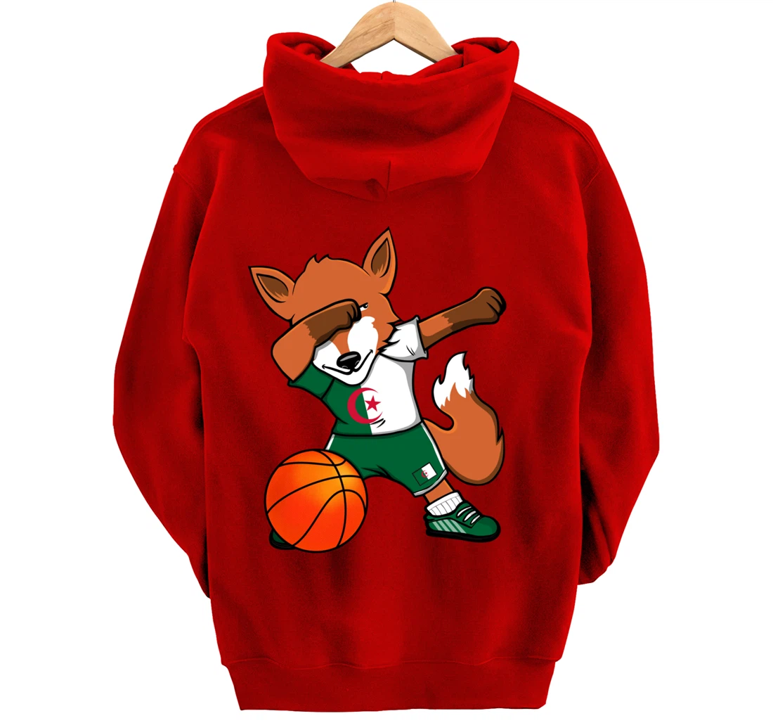 Dabbing Fox Algeria Basketball Fans Jersey Algerian Flag Pullover Hoodie