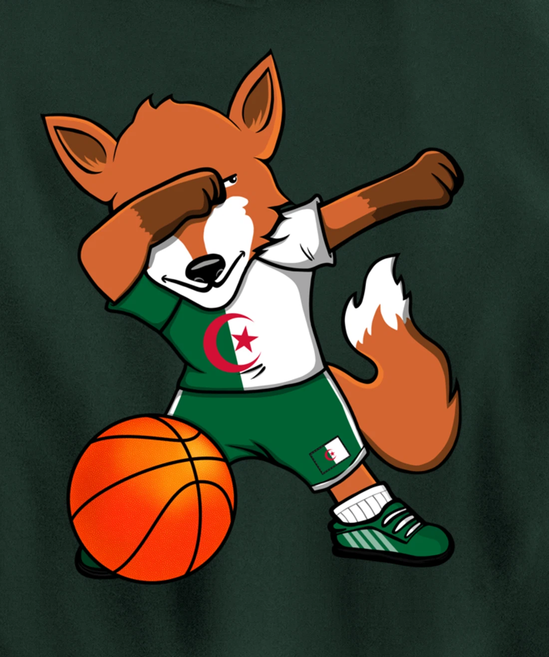 Dabbing Fox Algeria Basketball Fans Jersey Algerian Flag Pullover Hoodie