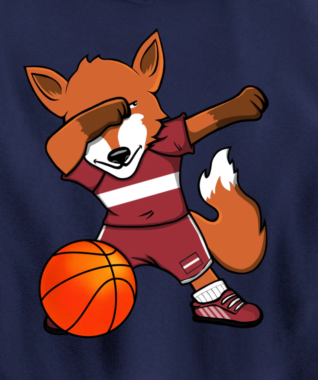 Dabbing Fox Latvia Basketball Fans Jersey Latvian Flag Sport Pullover Hoodie
