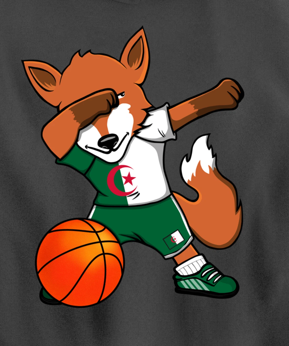 Dabbing Fox Algeria Basketball Fans Jersey Algerian Flag Pullover Hoodie
