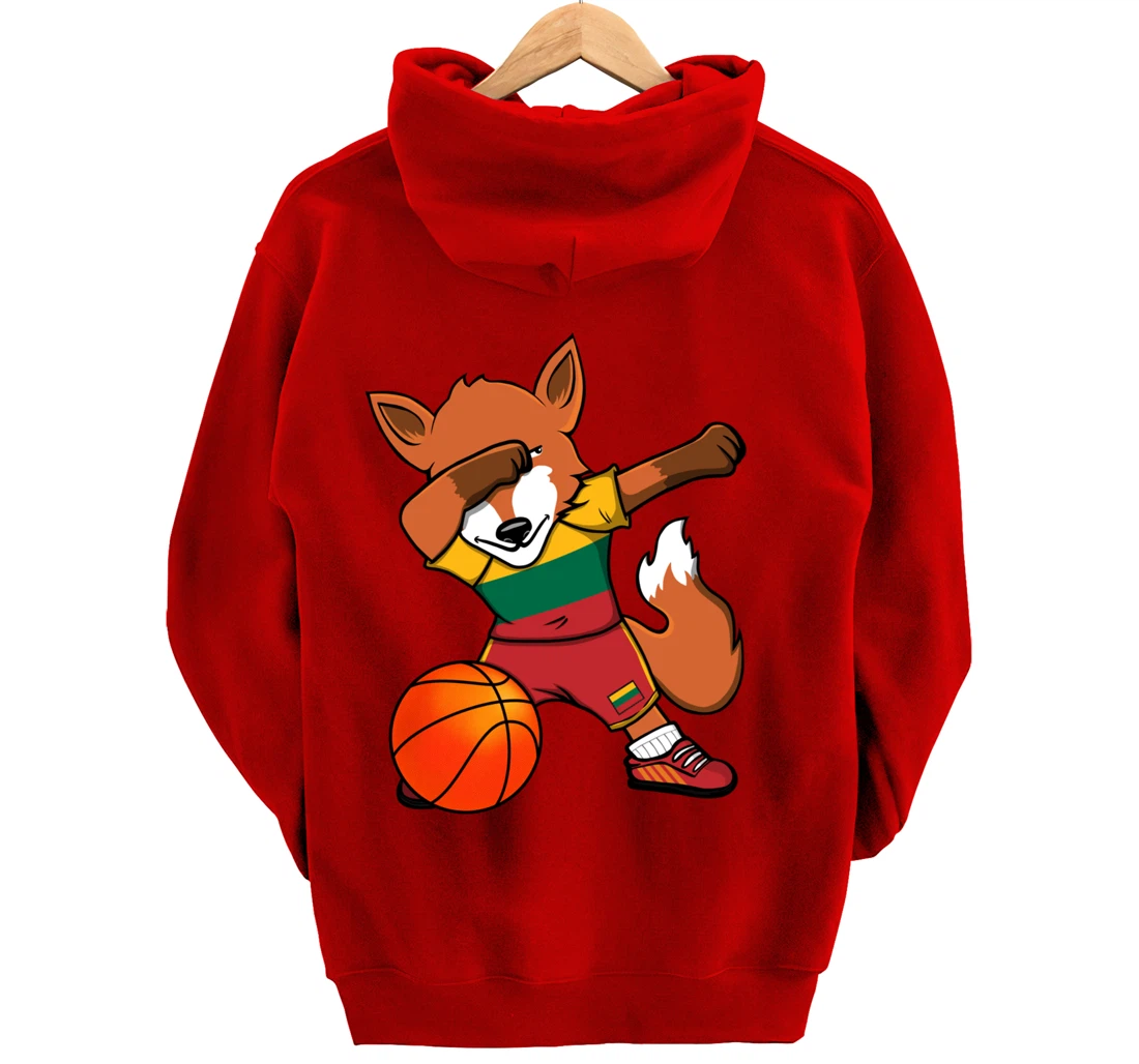 Dabbing Fox Lithuania Basketball Fans Jersey Lithuanian Flag Pullover Hoodie