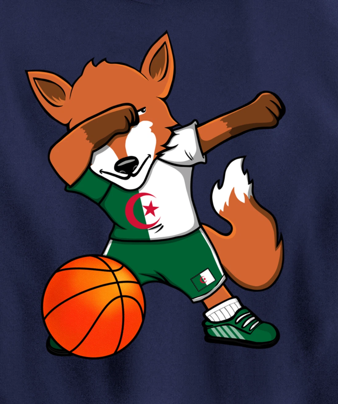 Dabbing Fox Algeria Basketball Fans Jersey Algerian Flag Pullover Hoodie