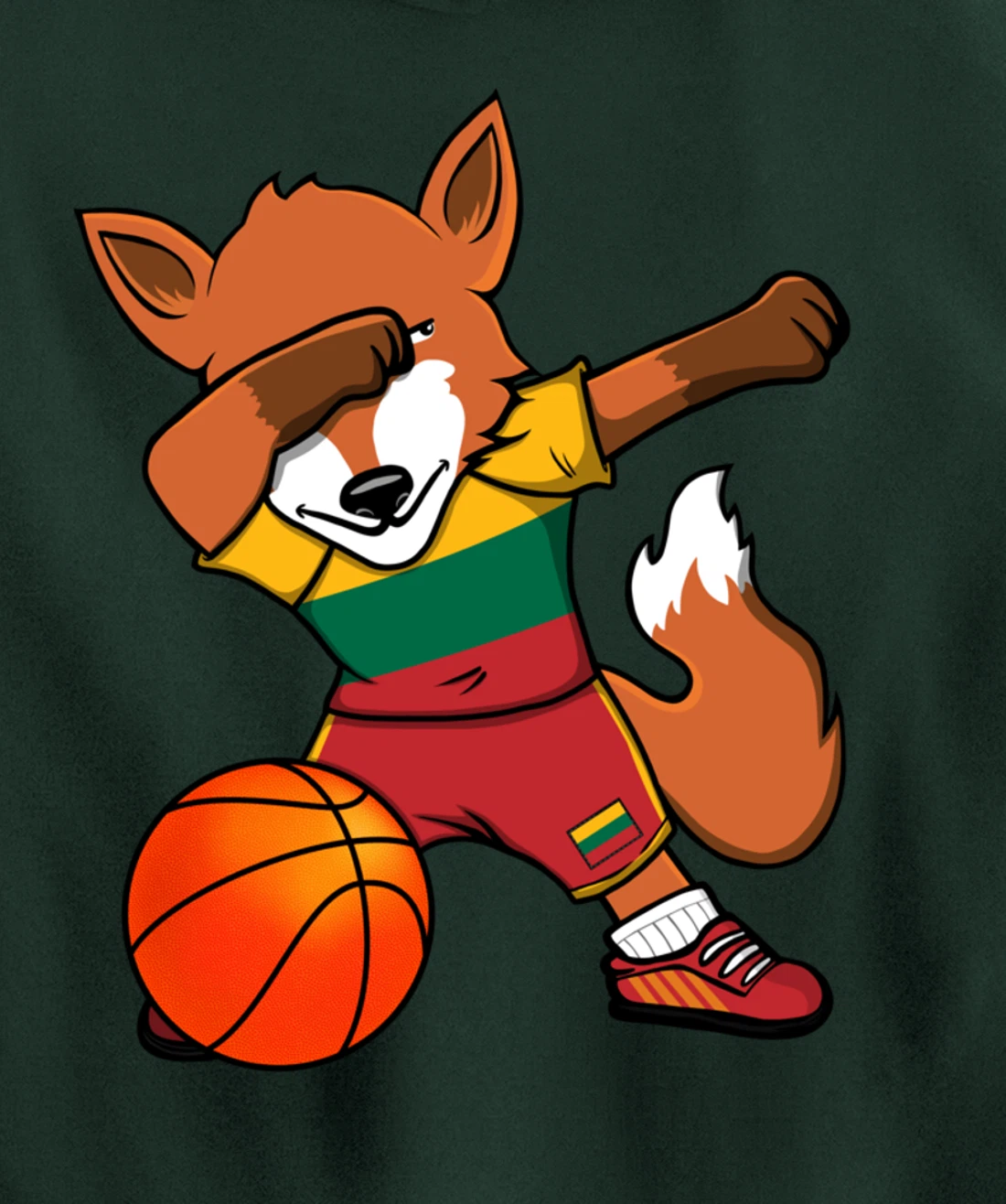 Dabbing Fox Lithuania Basketball Fans Jersey Lithuanian Flag Pullover Hoodie