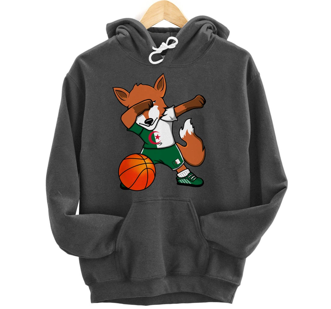 Dabbing Fox Algeria Basketball Fans Jersey Algerian Flag Pullover Hoodie