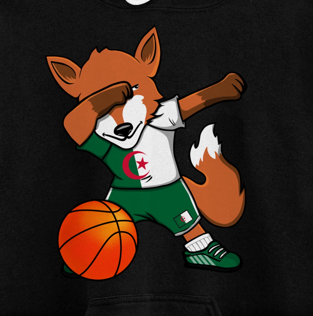 Dabbing Fox Algeria Basketball Fans Jersey Algerian Flag Pullover Hoodie
