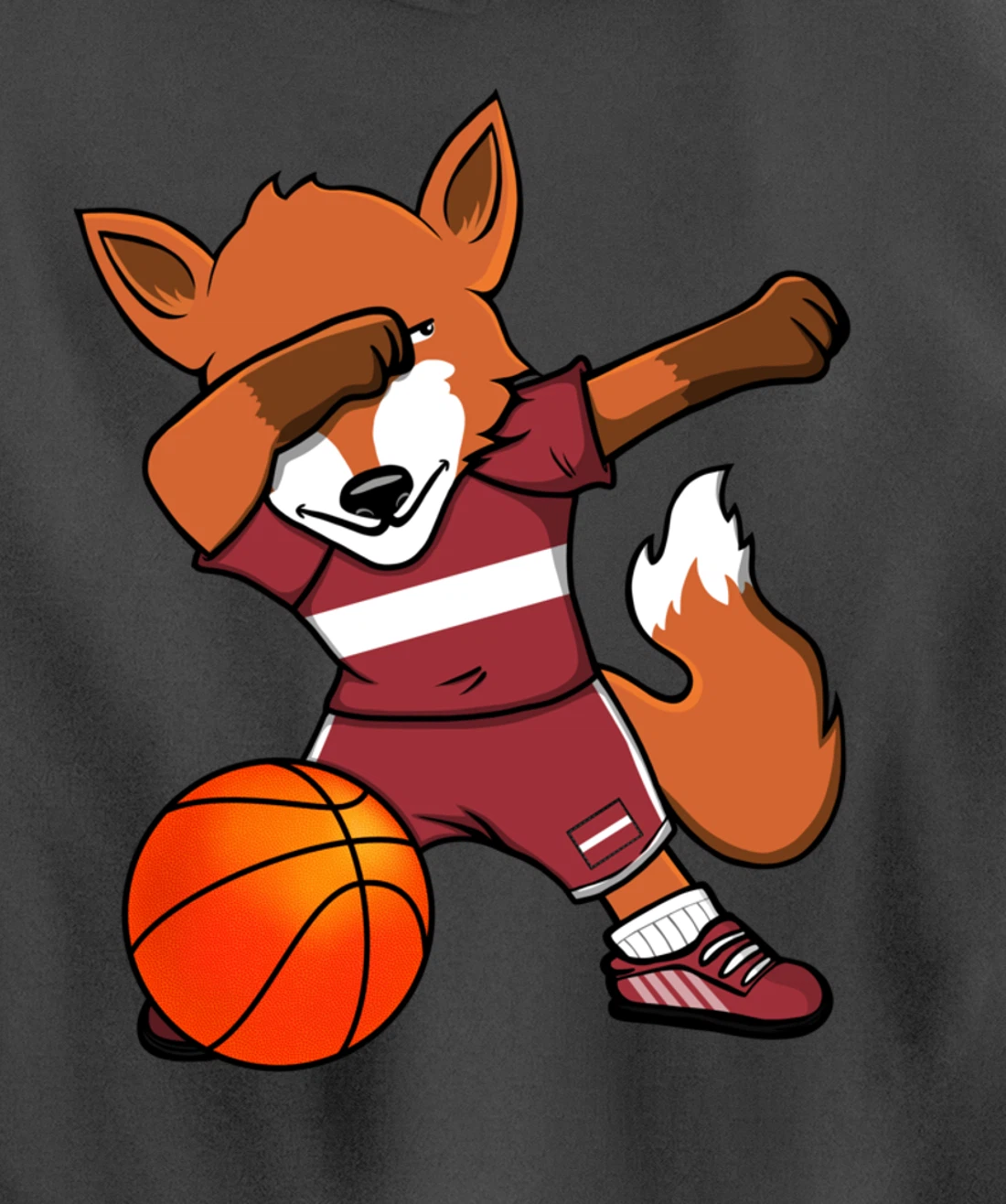 Dabbing Fox Latvia Basketball Fans Jersey Latvian Flag Sport Pullover Hoodie