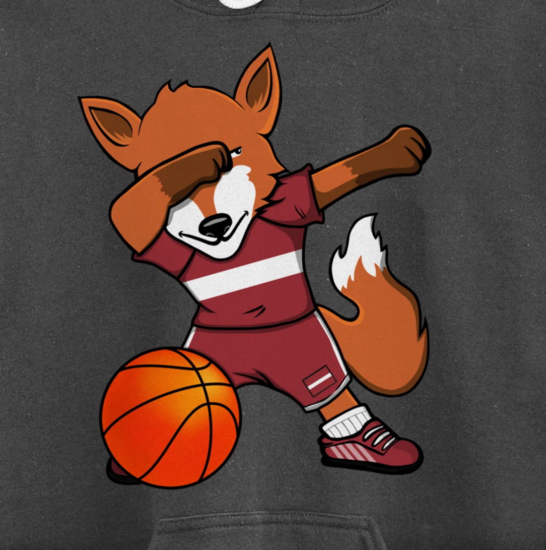 Dabbing Fox Latvia Basketball Fans Jersey Latvian Flag Sport Pullover Hoodie