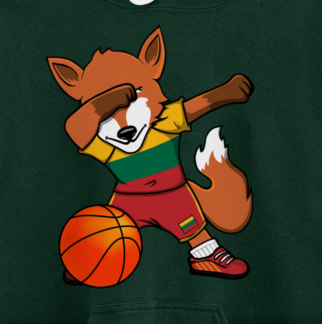 Dabbing Fox Lithuania Basketball Fans Jersey Lithuanian Flag Pullover Hoodie