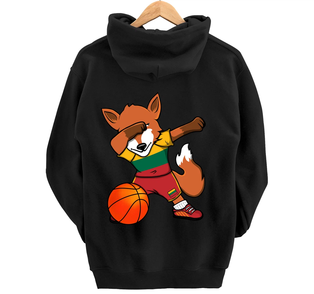 Dabbing Fox Lithuania Basketball Fans Jersey Lithuanian Flag Pullover Hoodie
