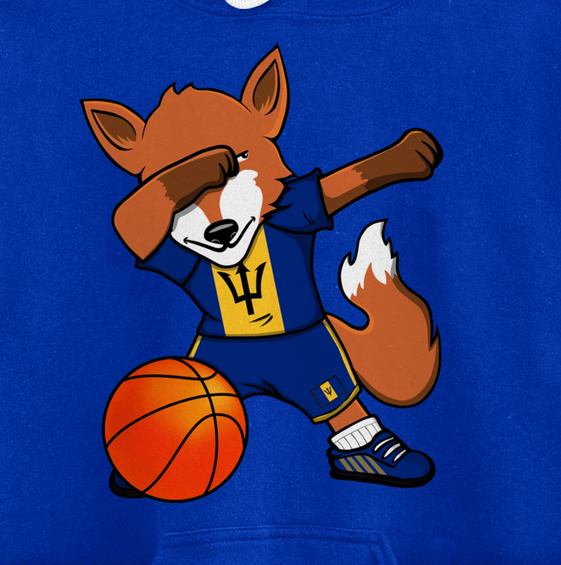 Dabbing Fox Barbados Basketball Fans Jersey Barbadian Flag Pullover Hoodie