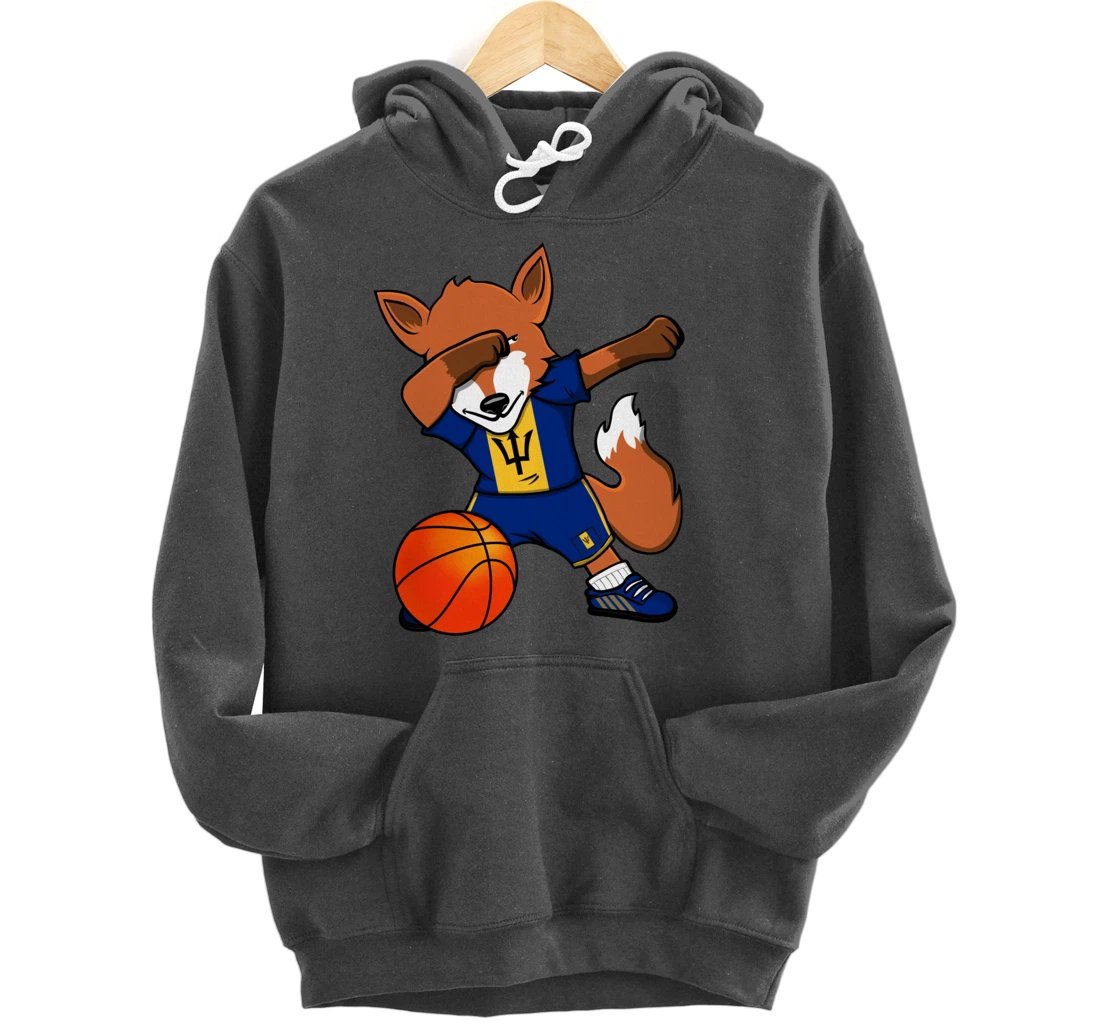 Dabbing Fox Barbados Basketball Fans Jersey Barbadian Flag Pullover Hoodie