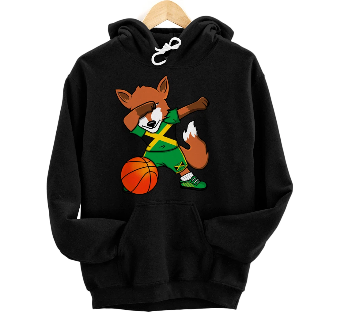 Dabbing Fox Jamaica Basketball Fans Jersey Jamaican Flag Pullover Hoodie