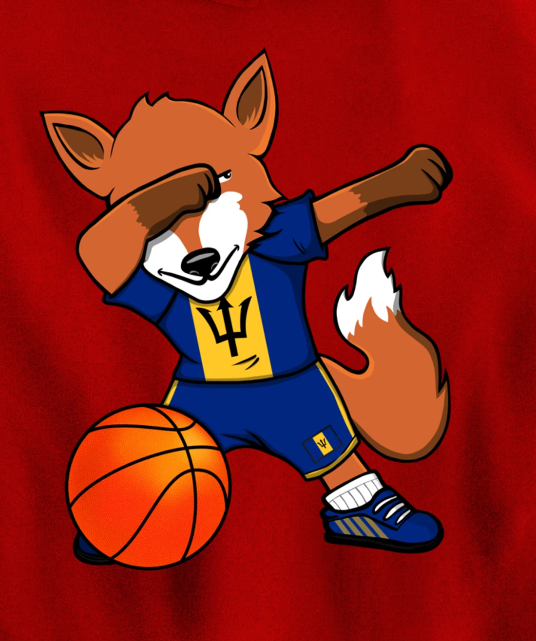 Dabbing Fox Barbados Basketball Fans Jersey Barbadian Flag Pullover Hoodie