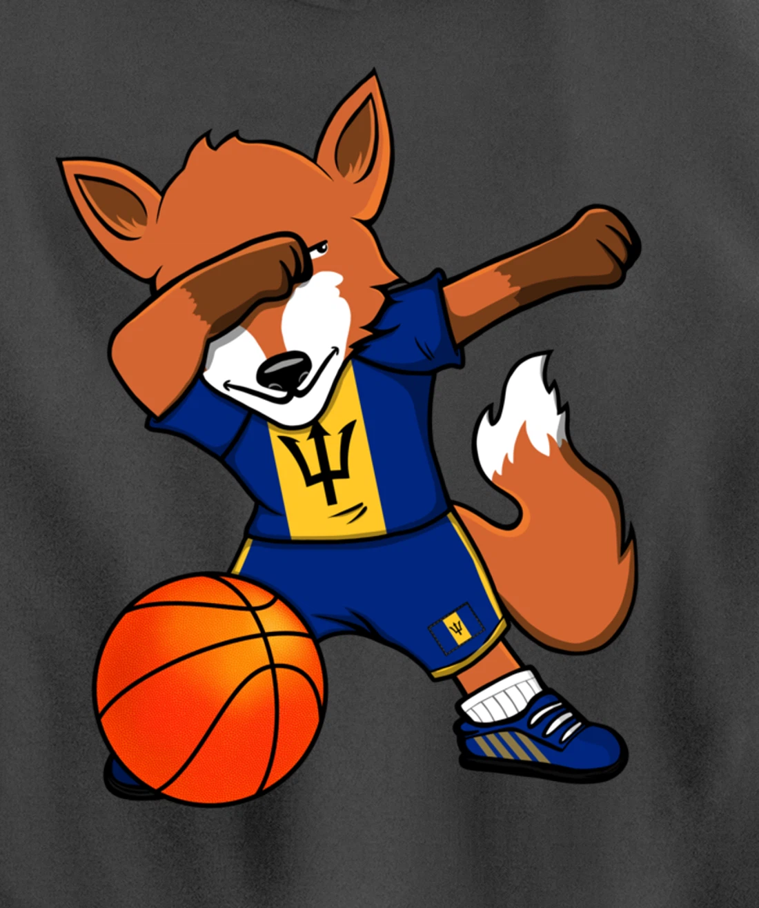 Dabbing Fox Barbados Basketball Fans Jersey Barbadian Flag Pullover Hoodie