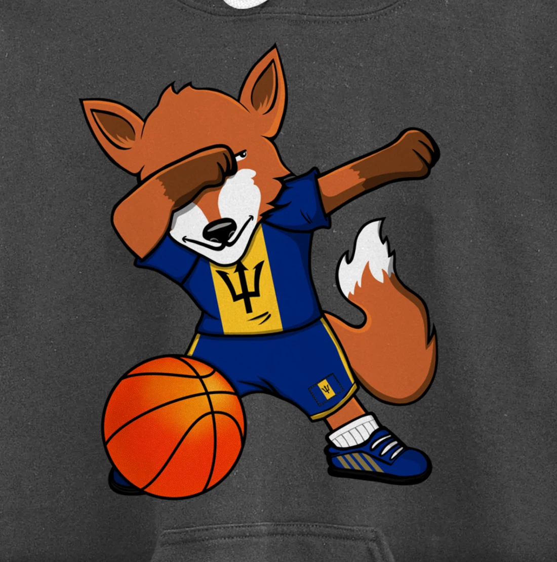 Dabbing Fox Barbados Basketball Fans Jersey Barbadian Flag Pullover Hoodie