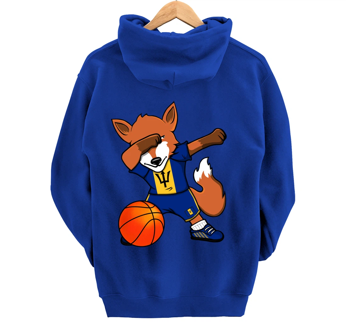 Dabbing Fox Barbados Basketball Fans Jersey Barbadian Flag Pullover Hoodie