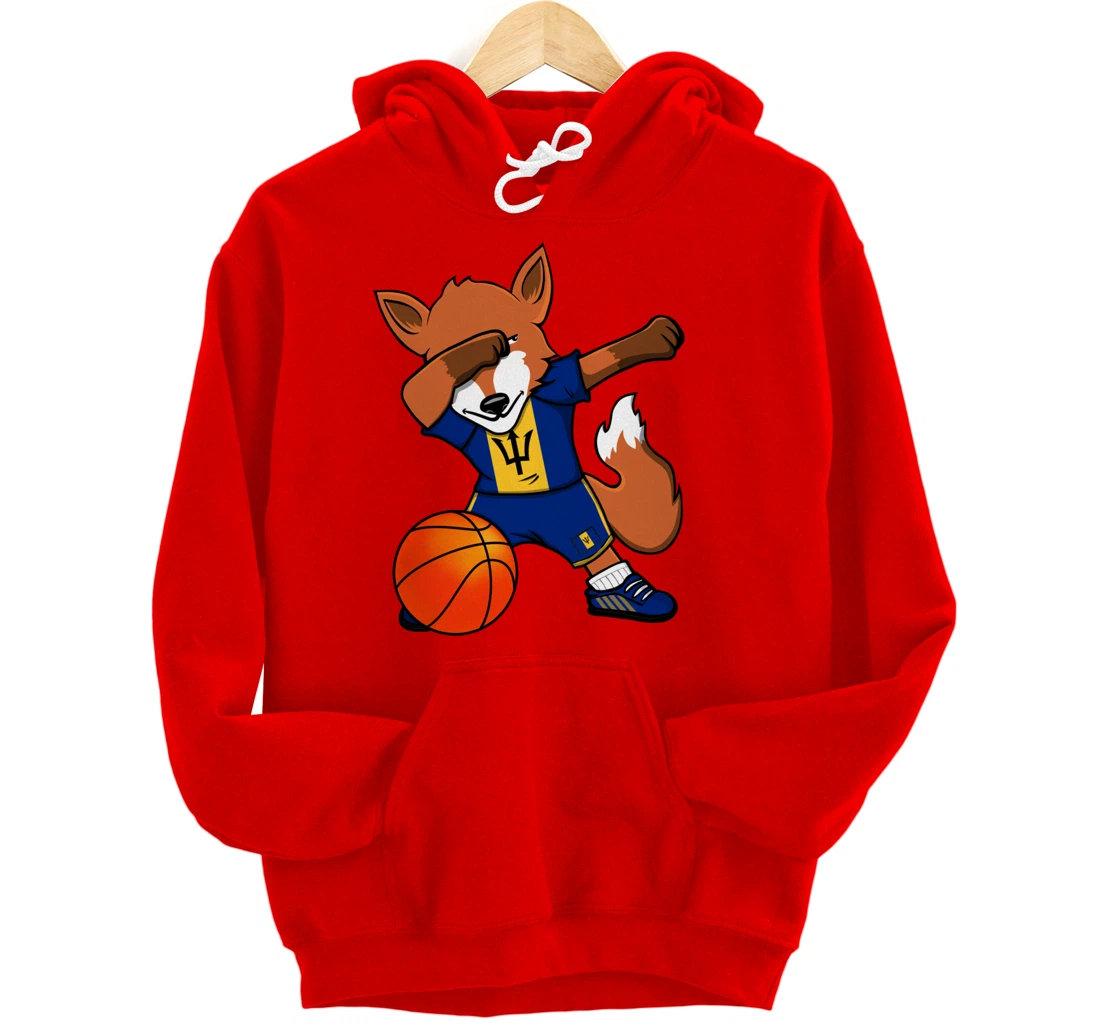 Dabbing Fox Barbados Basketball Fans Jersey Barbadian Flag Pullover Hoodie