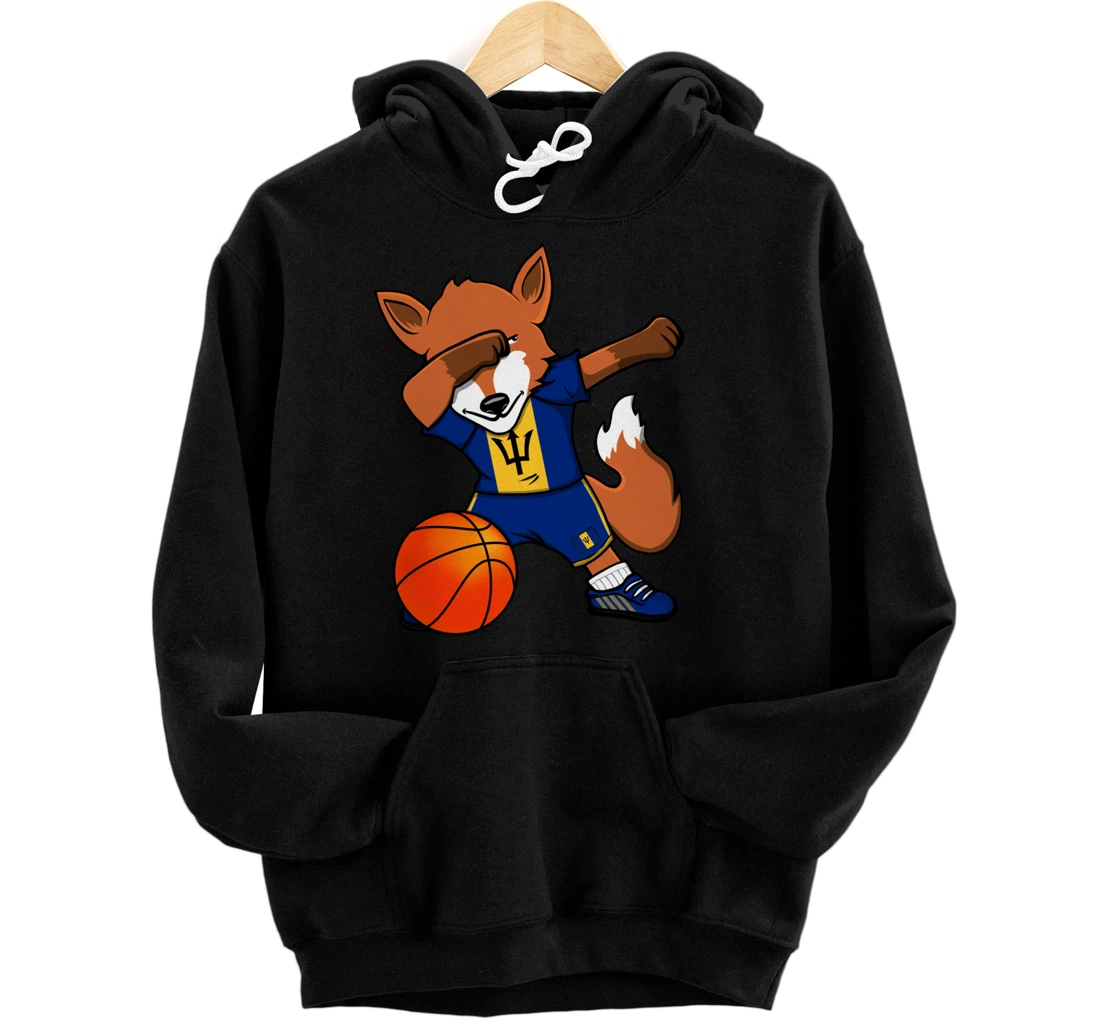 Dabbing Fox Barbados Basketball Fans Jersey Barbadian Flag Pullover Hoodie