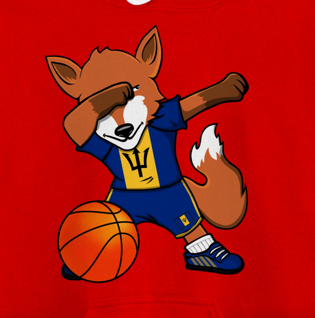 Dabbing Fox Barbados Basketball Fans Jersey Barbadian Flag Pullover Hoodie