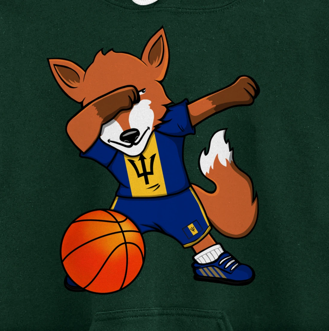 Dabbing Fox Barbados Basketball Fans Jersey Barbadian Flag Pullover Hoodie