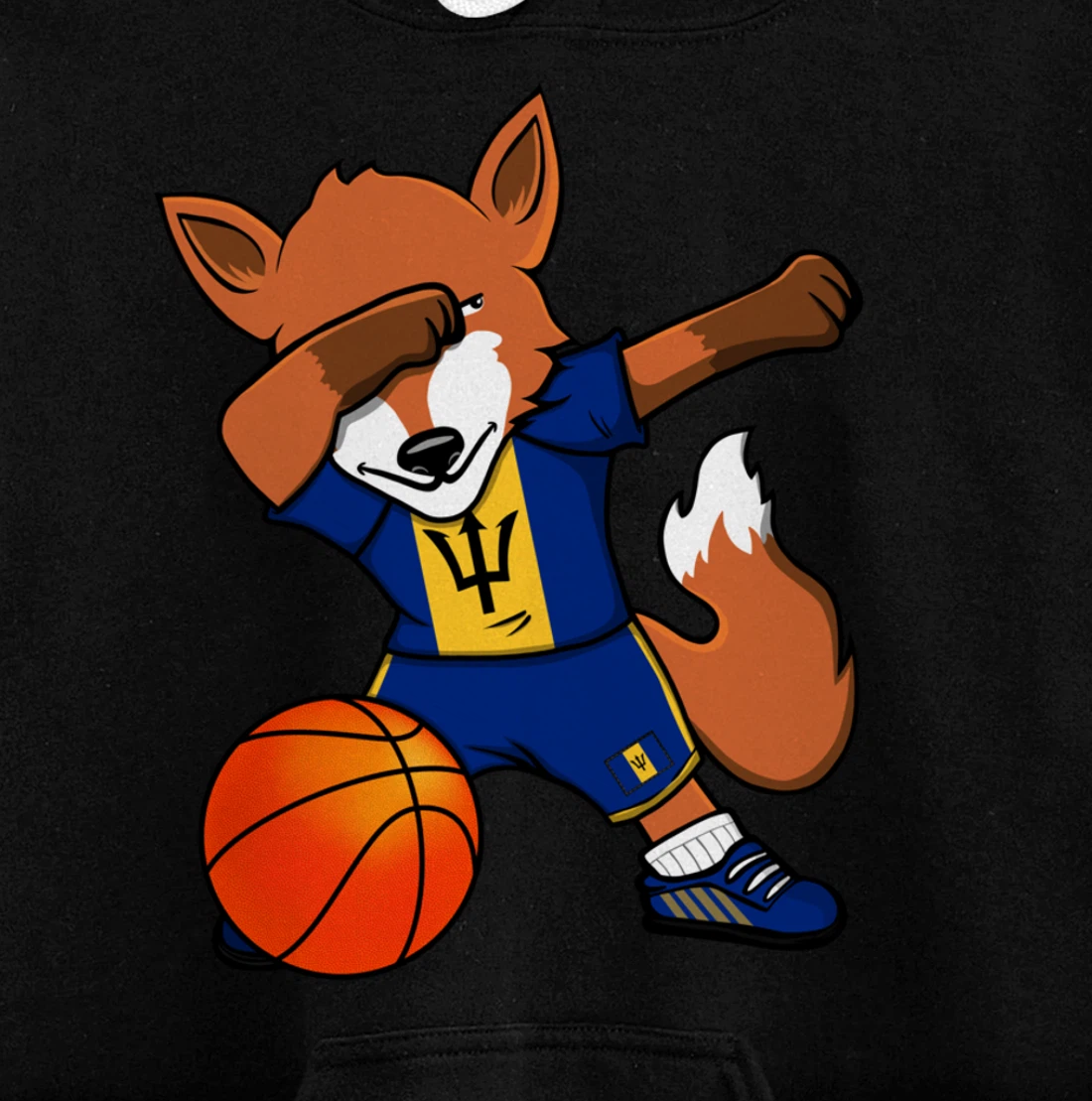 Dabbing Fox Barbados Basketball Fans Jersey Barbadian Flag Pullover Hoodie
