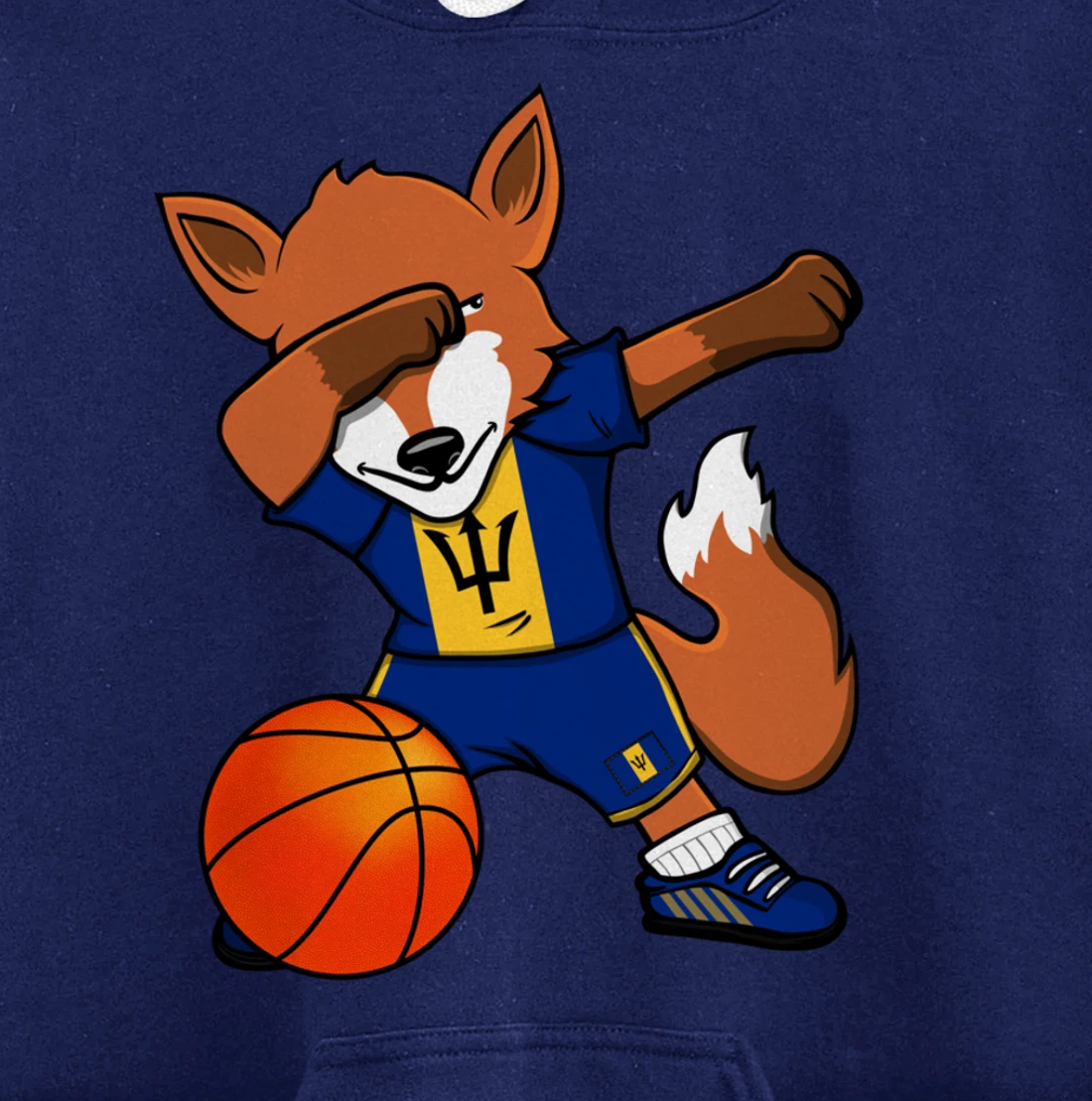 Dabbing Fox Barbados Basketball Fans Jersey Barbadian Flag Pullover Hoodie