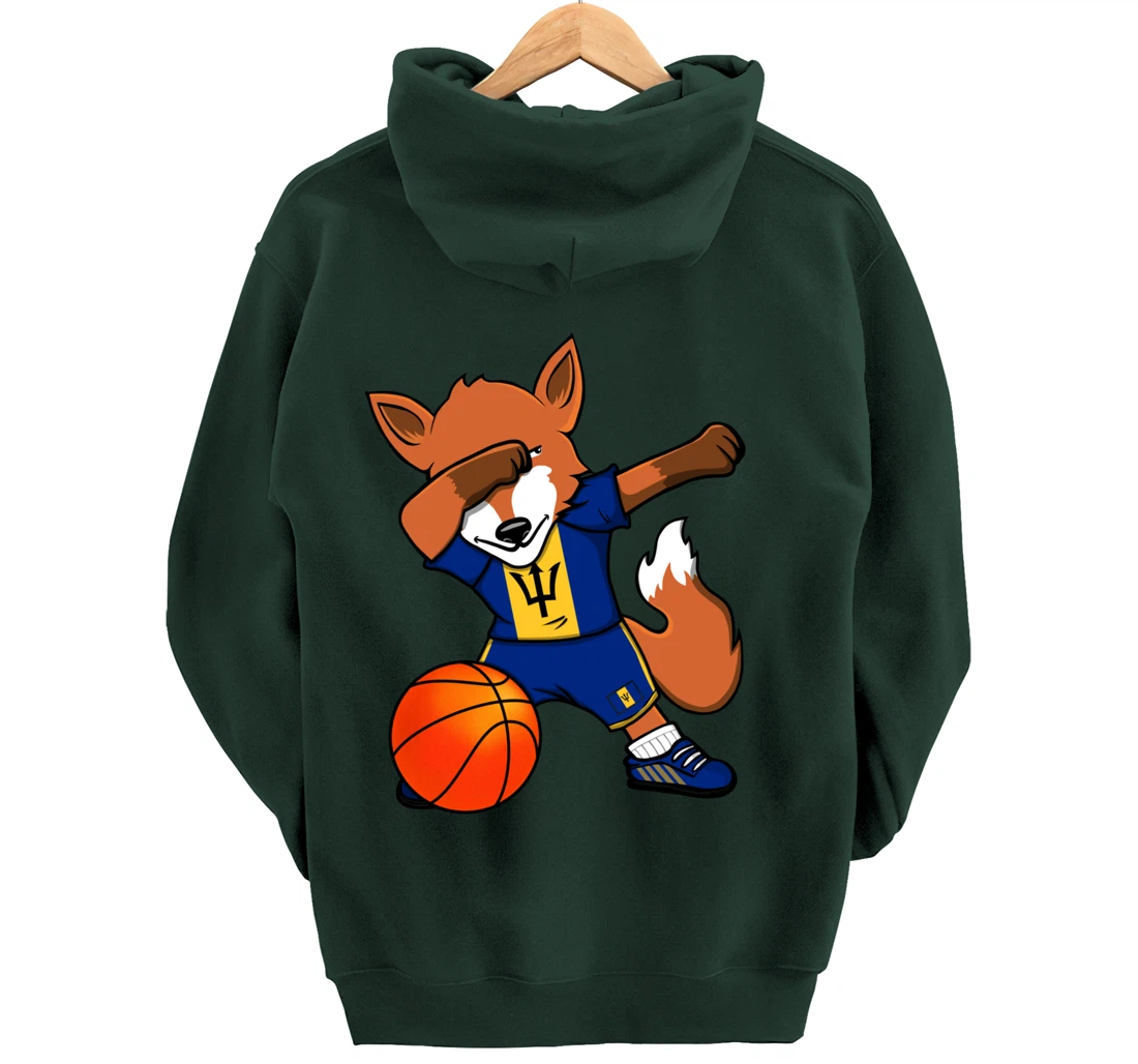 Dabbing Fox Barbados Basketball Fans Jersey Barbadian Flag Pullover Hoodie