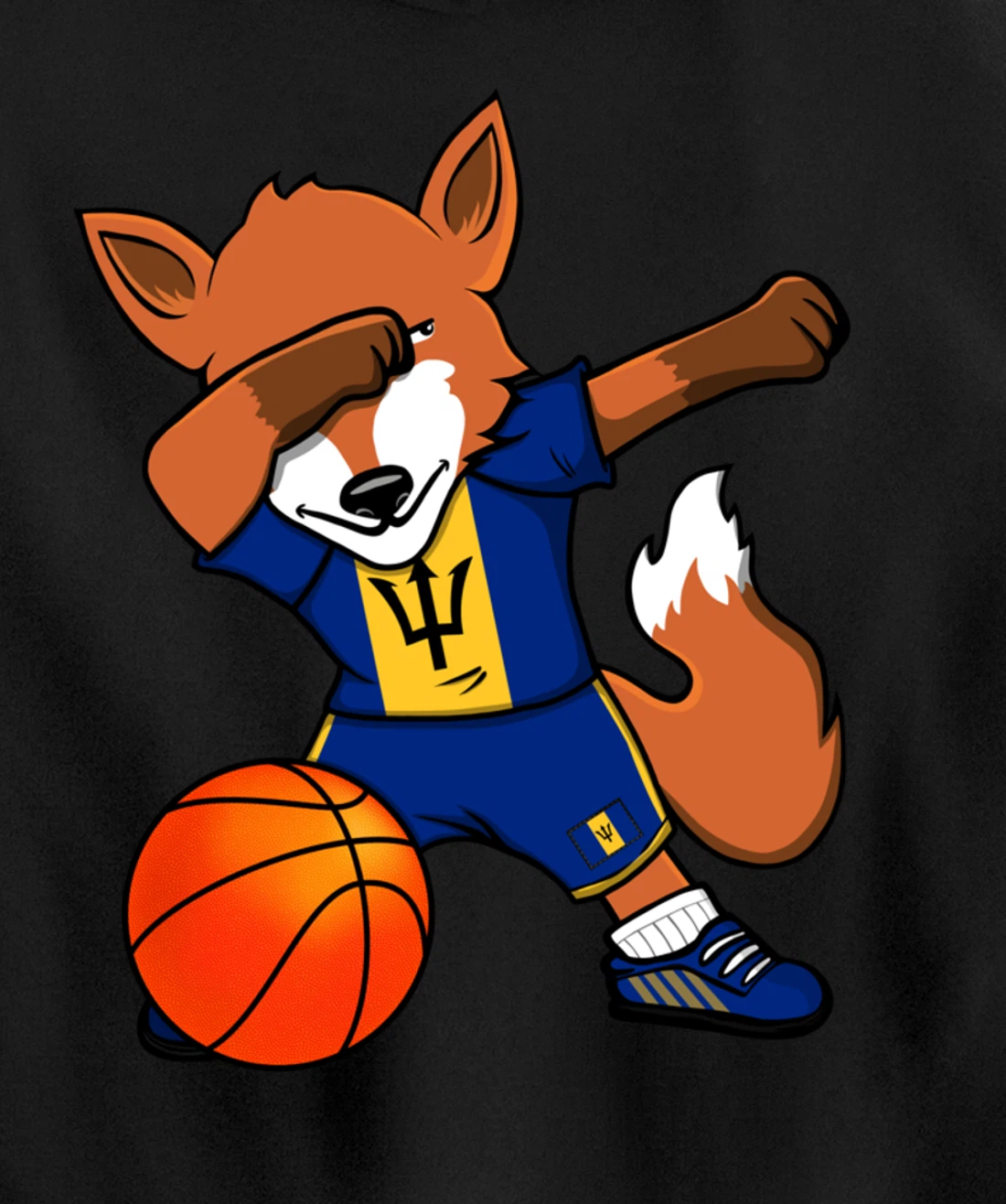 Dabbing Fox Barbados Basketball Fans Jersey Barbadian Flag Pullover Hoodie