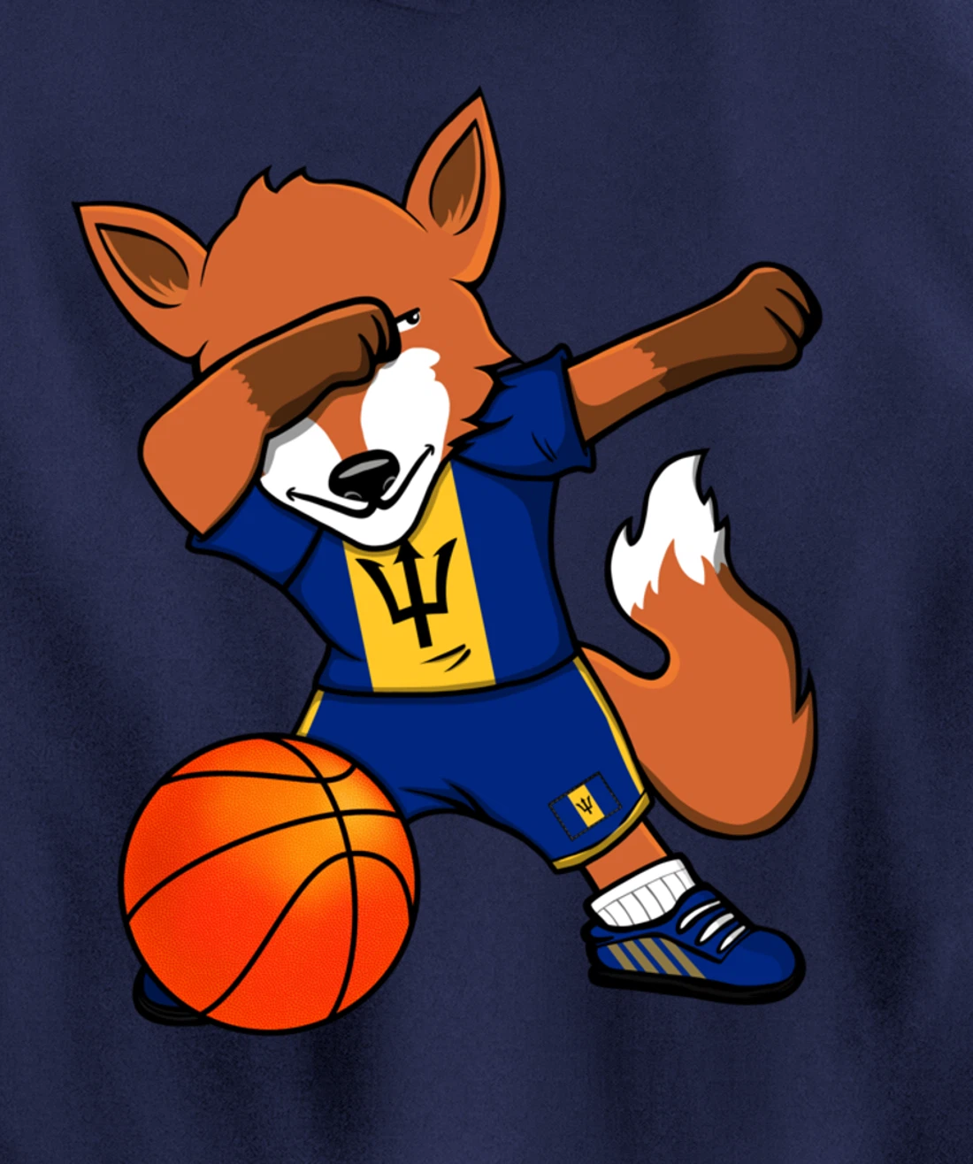 Dabbing Fox Barbados Basketball Fans Jersey Barbadian Flag Pullover Hoodie