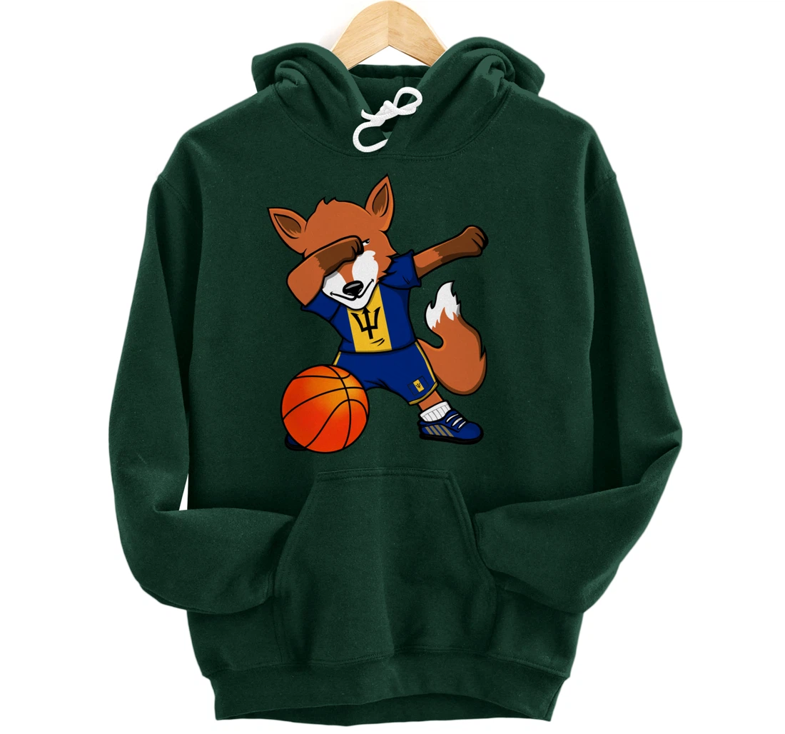 Dabbing Fox Barbados Basketball Fans Jersey Barbadian Flag Pullover Hoodie
