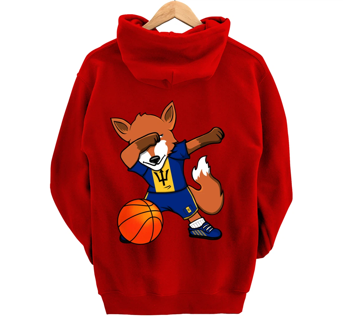 Dabbing Fox Barbados Basketball Fans Jersey Barbadian Flag Pullover Hoodie