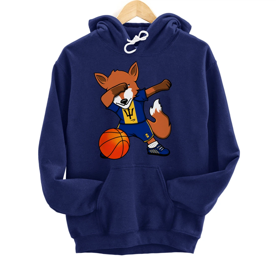 Dabbing Fox Barbados Basketball Fans Jersey Barbadian Flag Pullover Hoodie