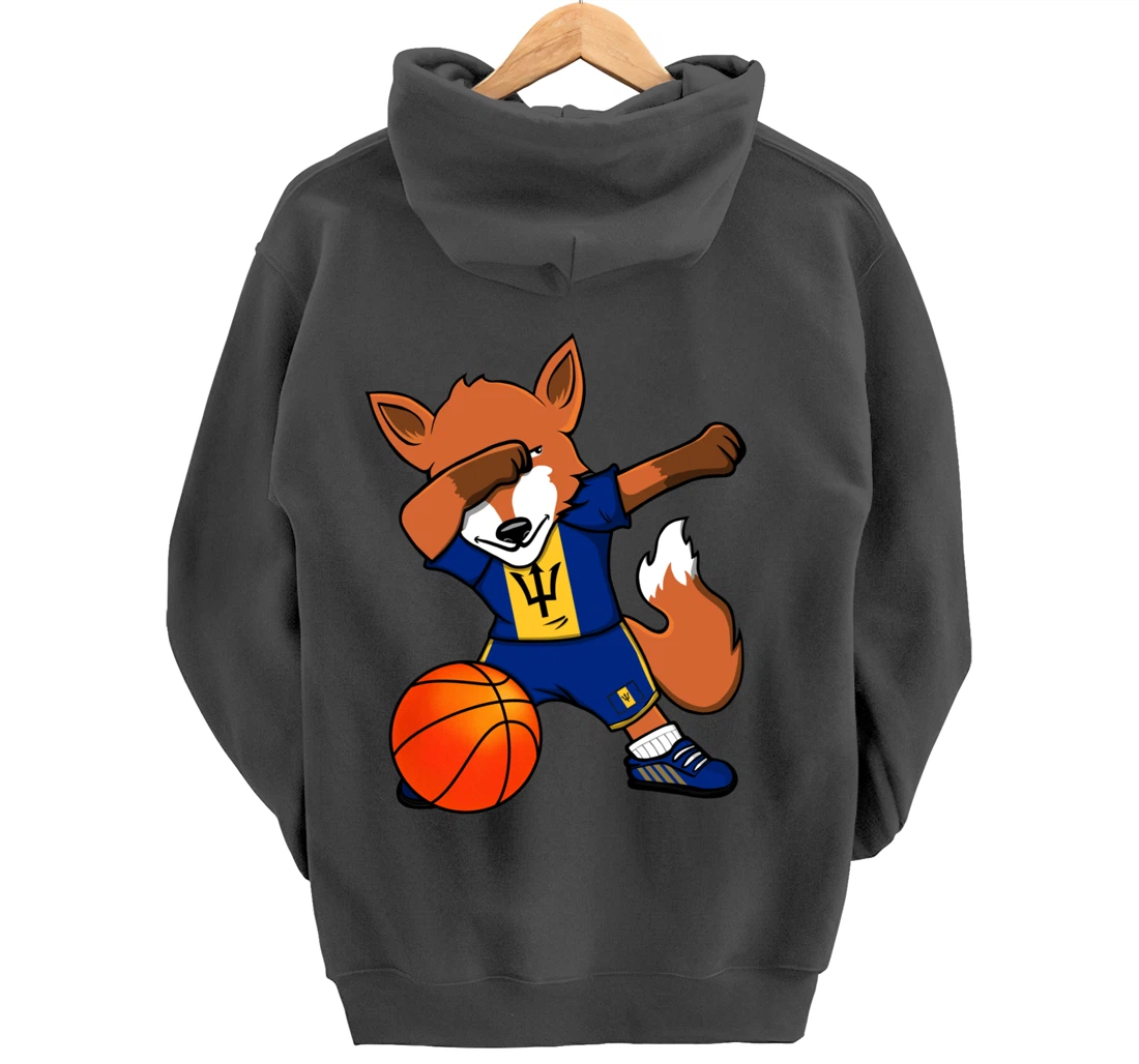 Dabbing Fox Barbados Basketball Fans Jersey Barbadian Flag Pullover Hoodie