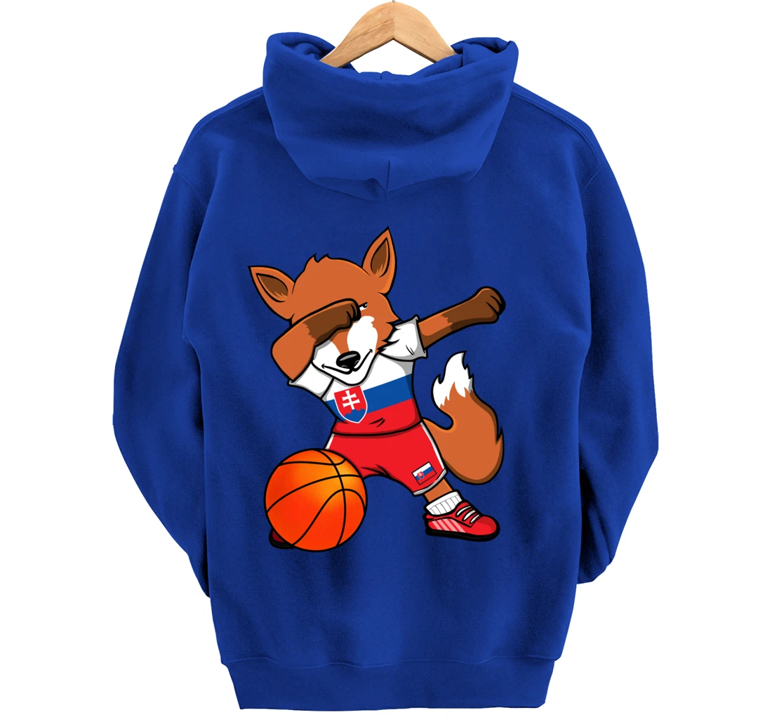 Dabbing Fox Slovakia Basketball Fans Jersey Slovak Flag Pullover Hoodie