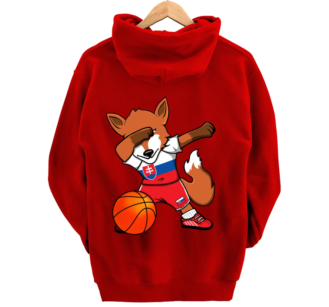 Dabbing Fox Slovakia Basketball Fans Jersey Slovak Flag Pullover Hoodie