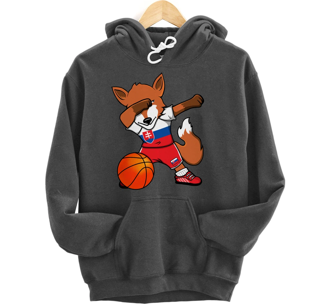 Dabbing Fox Slovakia Basketball Fans Jersey Slovak Flag Pullover Hoodie
